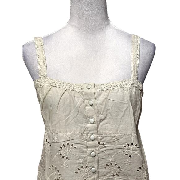 Guess Crop Tank Button Front Eyelet Lace Pattern Sleeveless Green Women's S NWT - Picture 3 of 11